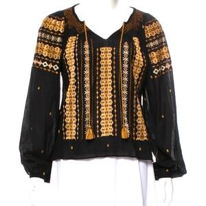 Dôen Black and Gold Embroidered Blouse